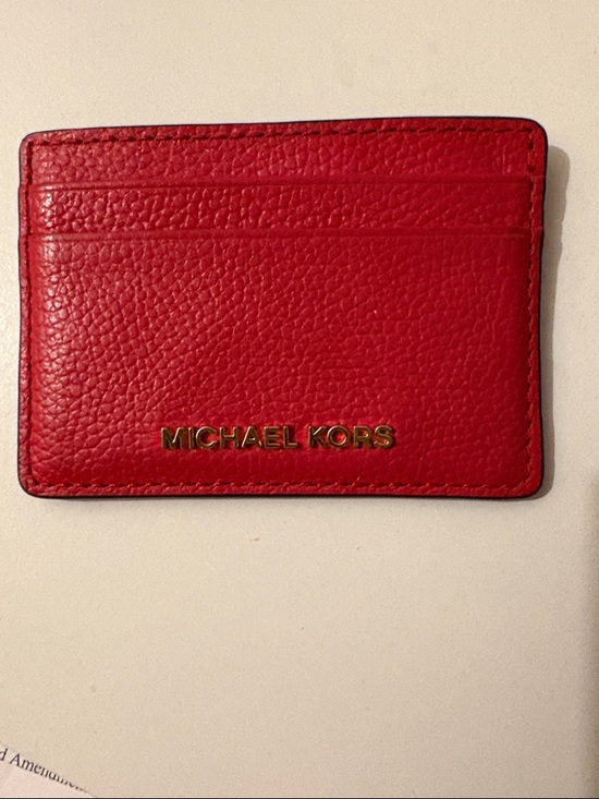 Michael Kors Accessories - Michael Kors Red Pebbled Leather Card Case with Gold Logo